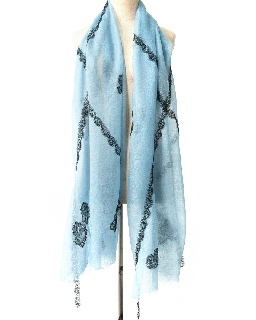 Criss Cross Blue Cashmere Lace Scarf