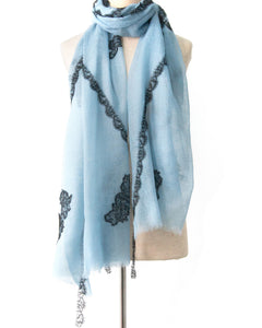 Criss Cross Blue Cashmere Lace Scarf