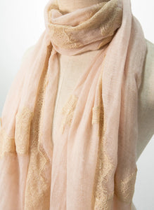 Pearls-en-Bows Nude Pink Cashmere Lace Scarf