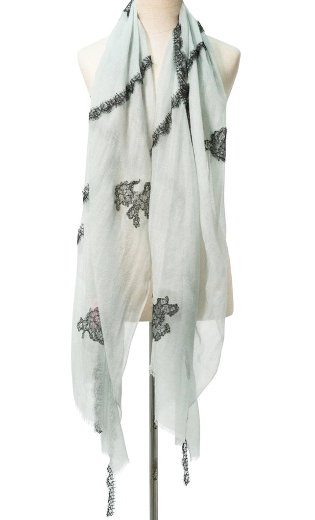 Criss Cross Grey Blue Cashmere Lace Scarf