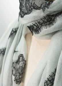 Criss Cross Grey Blue Cashmere Lace Scarf