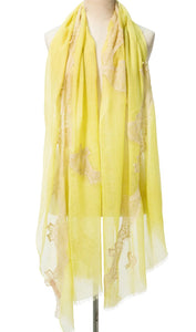 Pearls-en-Bows Lime Yellow Cashmere Lace Scarf