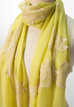 Pearls-en-Bows Lime Yellow Cashmere Lace Scarf