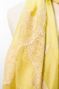 Pearls-en-Bows Lime Yellow Cashmere Lace Scarf