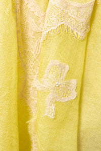 Pearls-en-Bows Lime Yellow Cashmere Lace Scarf