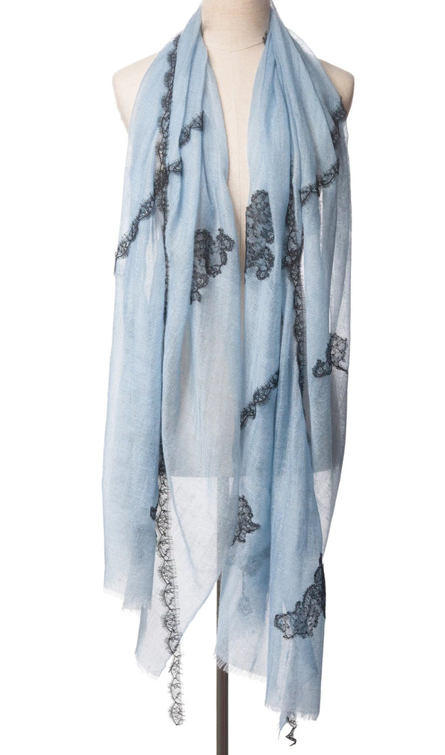 Criss Cross Dusty Blue Cashmere Lace Scarf