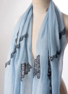 Criss Cross Dusty Blue Cashmere Lace Scarf