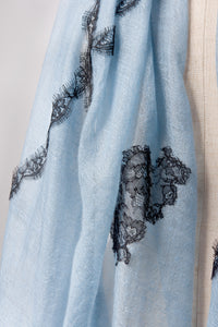 Criss Cross Dusty Blue Cashmere Lace Scarf