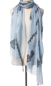 Criss Cross Dusty Blue Cashmere Lace Scarf