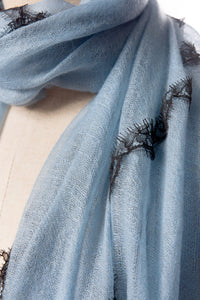 Criss Cross Dusty Blue Cashmere Lace Scarf