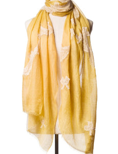 Pearls-en-Bows Honey Yellow Cashmere Lace Scarf