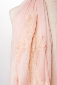 Pearls-en-Bows Milky Pink Cashmere Lace Scarf