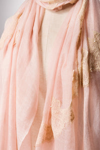 Pearls-en-Bows Milky Pink Cashmere Lace Scarf
