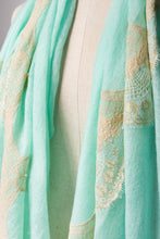 Pearls-en-Bows Aqua Green Cashmere Lace Scarf