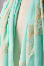 Pearls-en-Bows Aqua Green Cashmere Lace Scarf