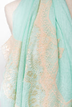 Pearls-en-Bows Aqua Green Cashmere Lace Scarf