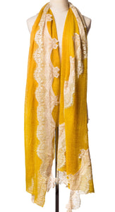 Pearls-en-Bows Golden Yellow Cashmere Lace Scarf