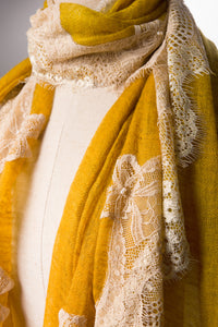 Pearls-en-Bows Golden Yellow Cashmere Lace Scarf
