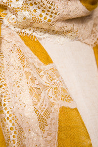 Pearls-en-Bows Golden Yellow Cashmere Lace Scarf