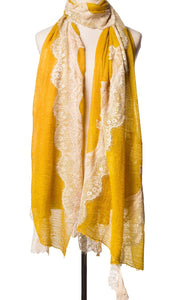 Pearls-en-Bows Golden Yellow Cashmere Lace Scarf