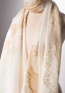 Pearls-en-Bows Cream Cashmere Lace Scarf