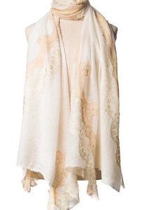 Pearls-en-Bows Cream Cashmere Lace Scarf